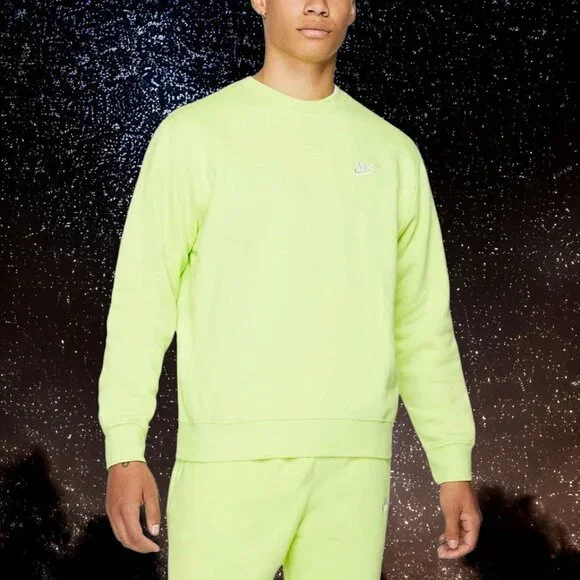Nike Sportswear Club Fleece Crew Pullover Sweatshirt Men's Size XXL 2XL Volt NWT